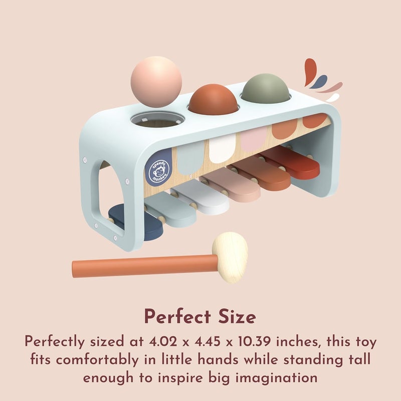 SPEEDY MONKEY Store Tap Tap Xylophone – Vibrant Wooden Xylo Bench with 3 Balls, Hammer Play, Enhances Problem-Solving, and Cognitive Growth | Non-Toxic Finish, Ideal for Kids, Sturdy Learning Toy - Image 3
